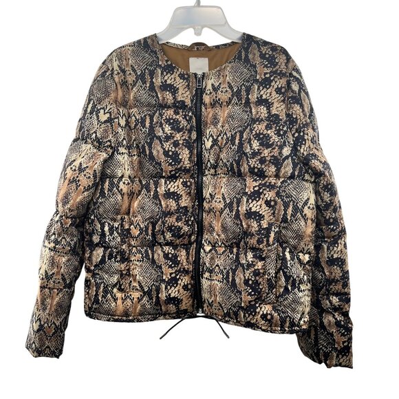 H&M Women's Snake Print Quilted Coat Full Zip Multicolor Size Small Pockets - Picture 1 of 8